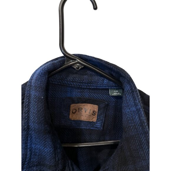 Orvis Mens Heavy Blue & Black Plaid Flannel Button-Up Shirt L - Picture 3 of 4